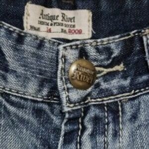 Antique Rivet Womens Straight Leg Denim Jeans Size 14 Medium Wash Distressed NWT